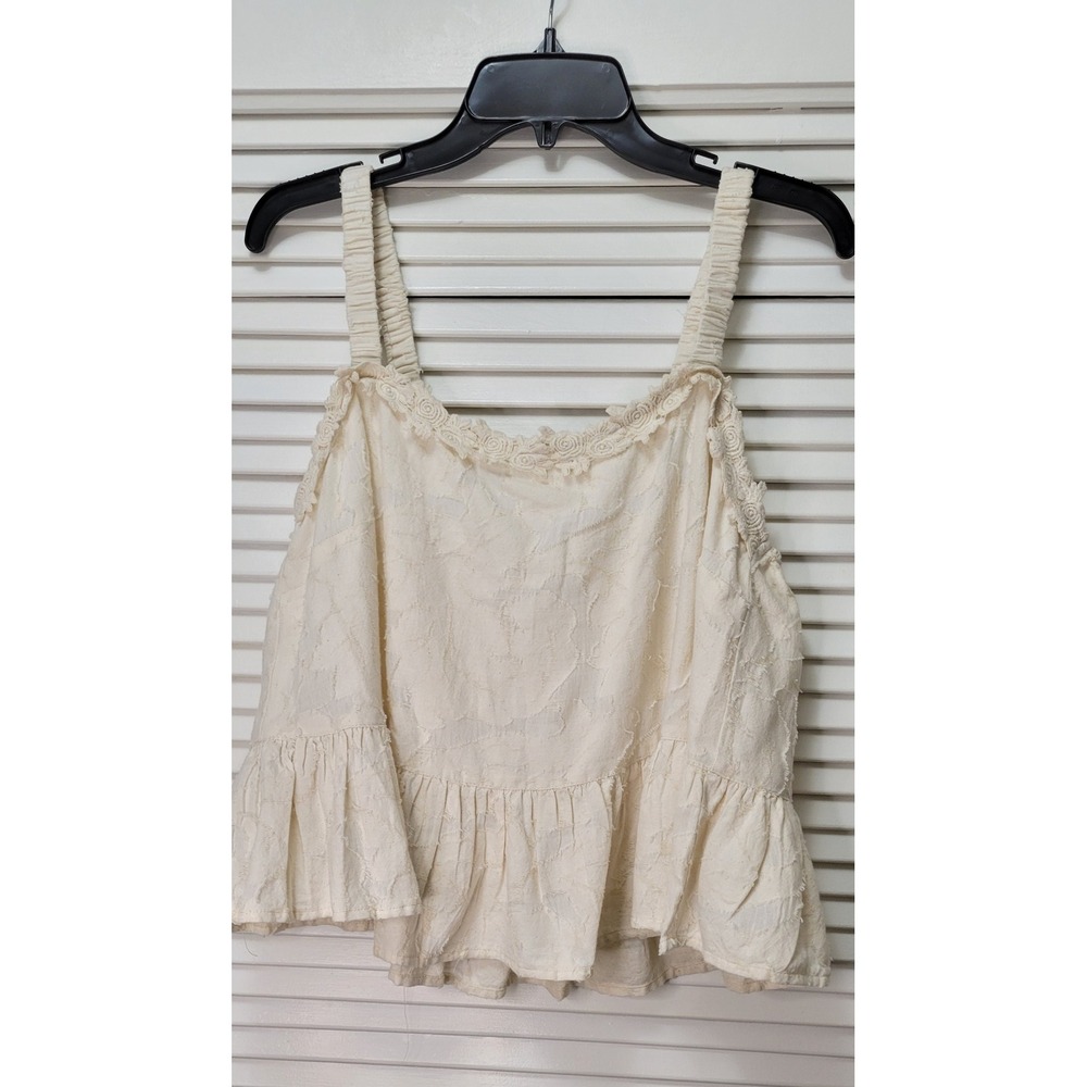 Cotton Crochet Lace Trim Peplum Cami Top 0X And Now This Women Beige